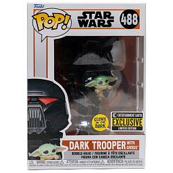 Funko POP #488 Star Wars The Mandalorian Dark Trooper with Grogu Glow Exclusive Figure