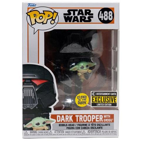 Funko POP #488 Star Wars The Mandalorian Dark Trooper with Grogu Glow Exclusive Figure