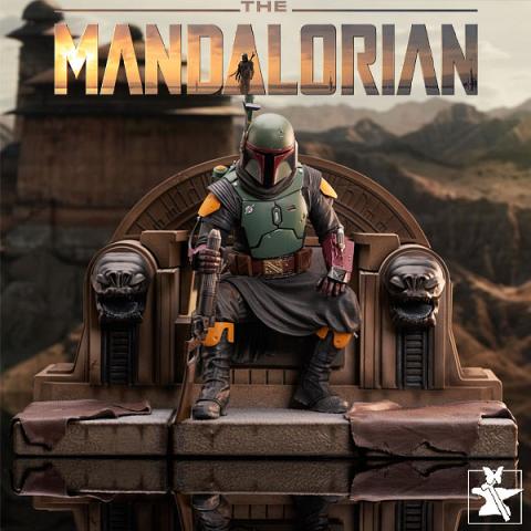 Gentle Giant Star Wars The Mandalorian Boba Fett on Throne Premier Collection Statue