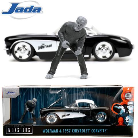Jada Toys Universal Monsters Hollywood Rides Die Cast Wolfman and 1/24 Scale 1957 Chevy Corvette