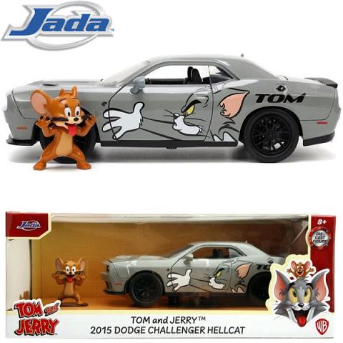 Jada Toys Tom and Jerry Hollywood Rides Die Cast Jerry and 1/24 Scale 2015 Dodge Challenger Hellcat