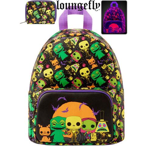 Loungefly Disney The Nightmare Before Christmas Black Light Mini Backpack and Wallet Set