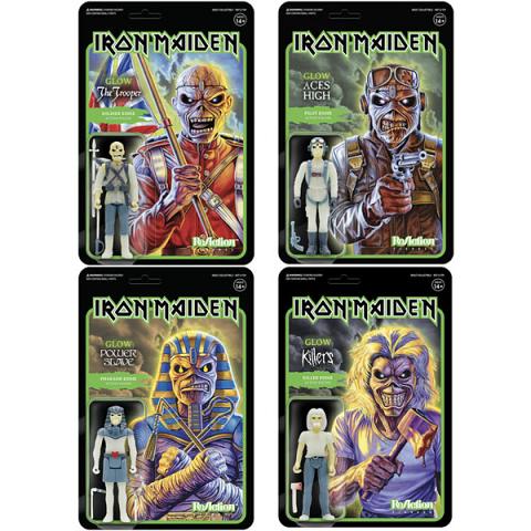 Super 7 Iron Maiden Glow Exclusive ReAction 3.75 Inch Action Figure Set of 4