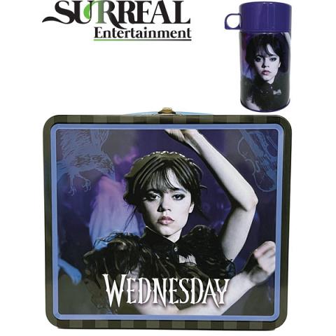 Surreal Entertainment Wednesday Tin Titans Wednesday Addams Lunch Box and Thermos PX Previews Exclusive Set